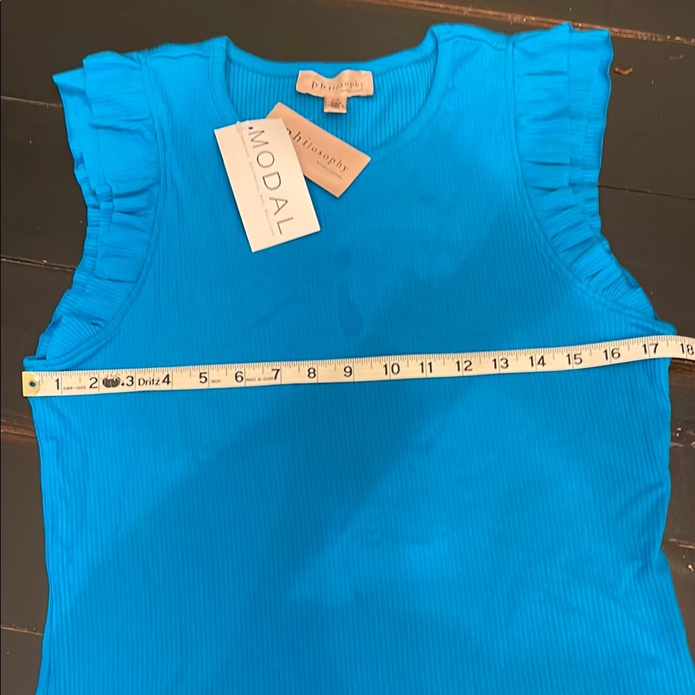Philosophy Blue Ribbed Ruffle Tee - Picture 7 of 11